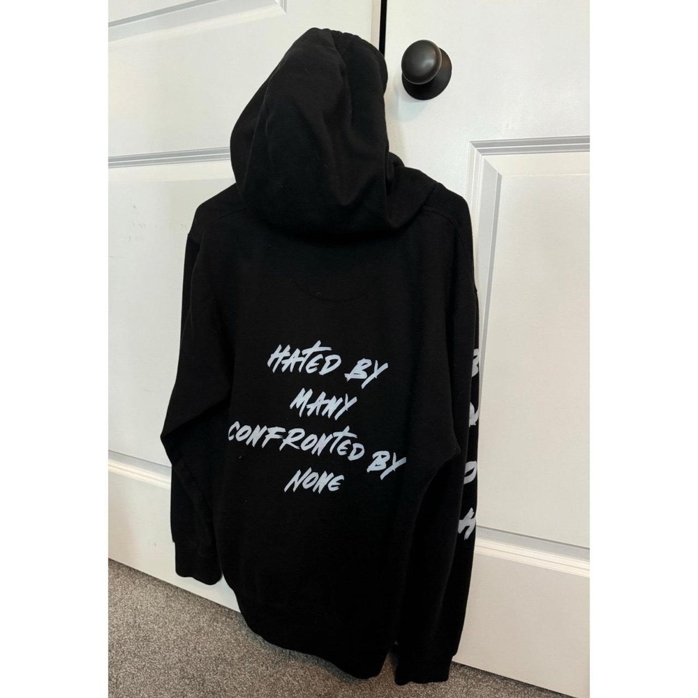 Young & Reckless Black Hated By Many Full Zip Up Hoodie Sweatshirt Mens Small
